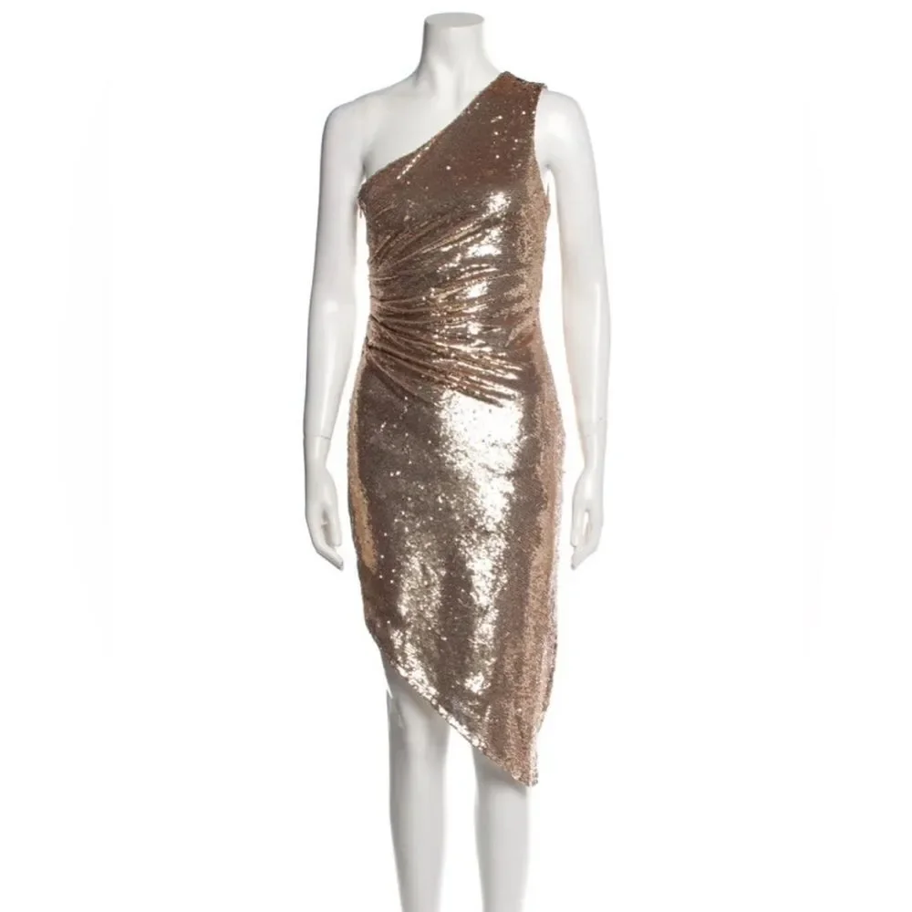 Ronny Kobo Kelly Sequin One-Shoulder Dress, Metallic Gold Size S - Picture 4 of 13